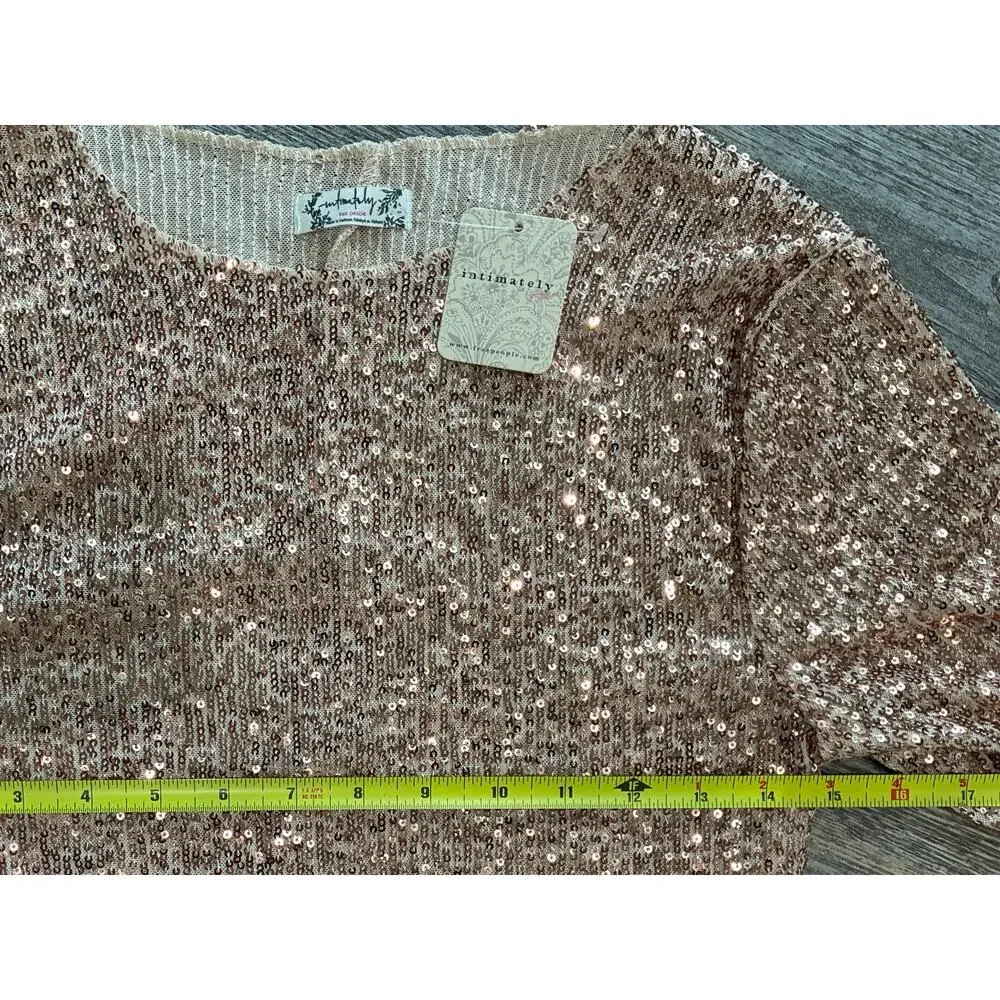 NWT Free People Intimately Small Champagne Sequins Long Sleeve Top Date Night